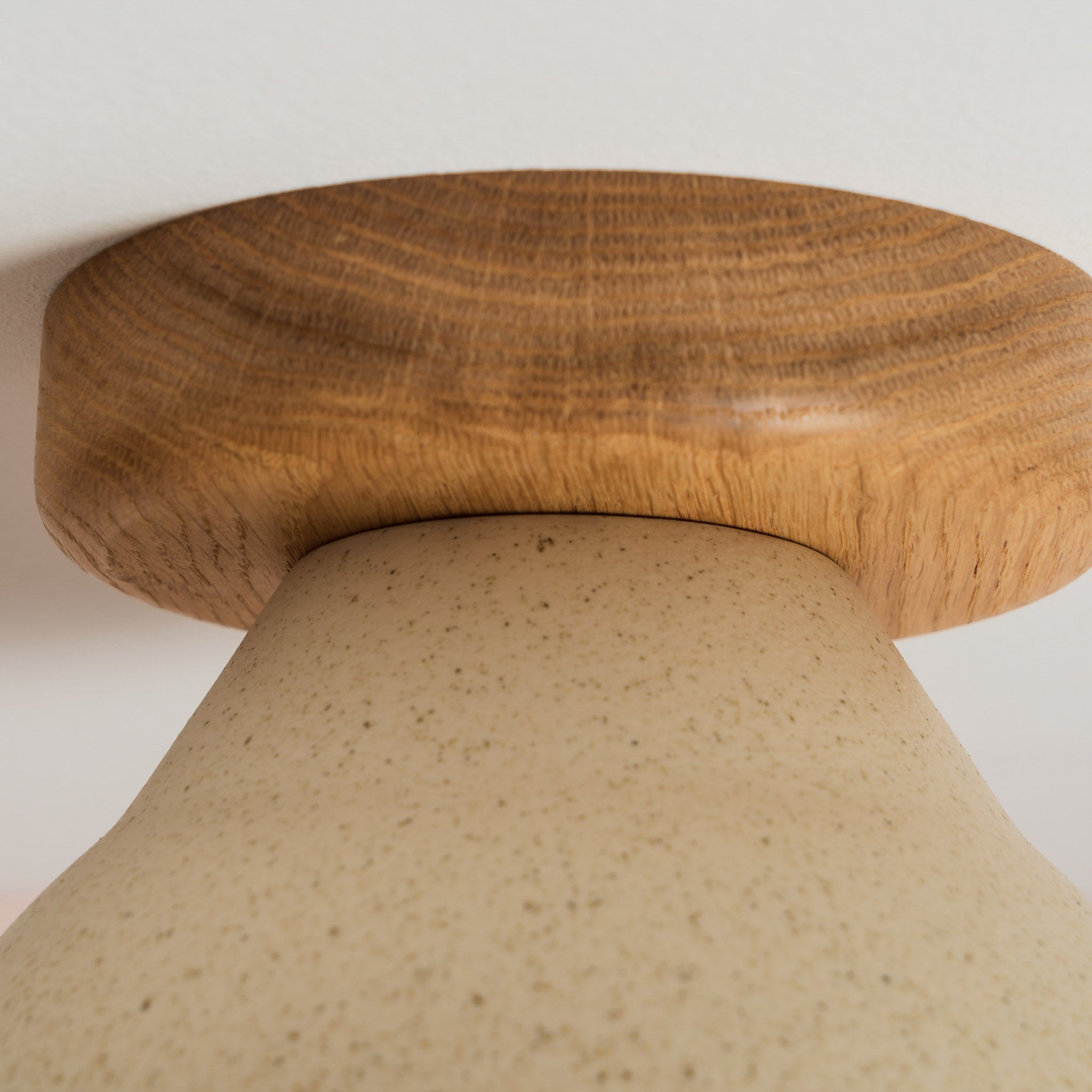 Speckled Cream Matt Element Flush Mount Ceiling Light in Ceramic and Oak