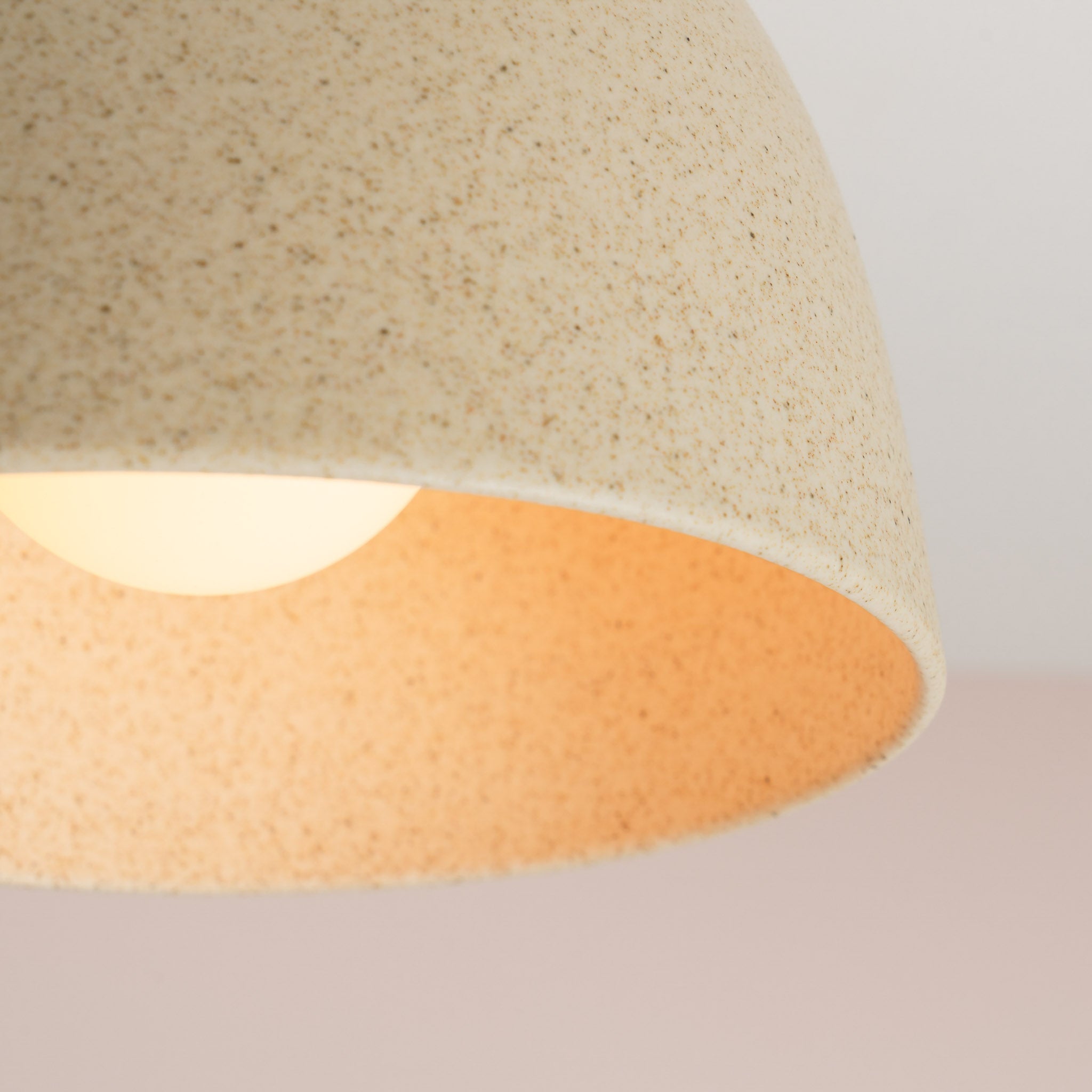 Speckled Cream Matt Element Flush Mount Ceiling Light in Ceramic and Oak