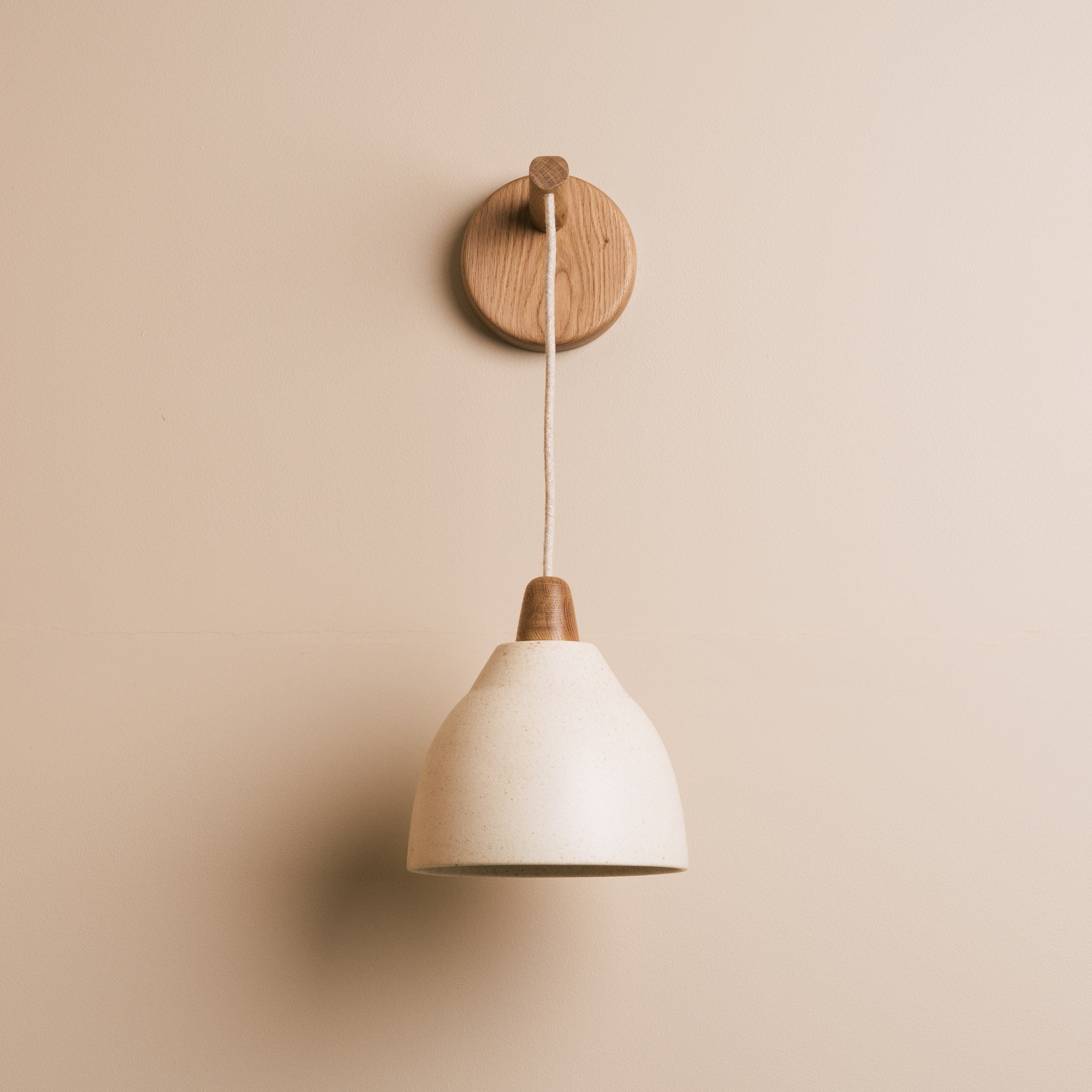 Speckled Cream Matt Element Hanging Wall Light in Ceramic and Oak