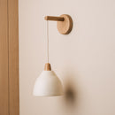 Speckled Cream Matt Element Hanging Wall Light in Ceramic and Oak