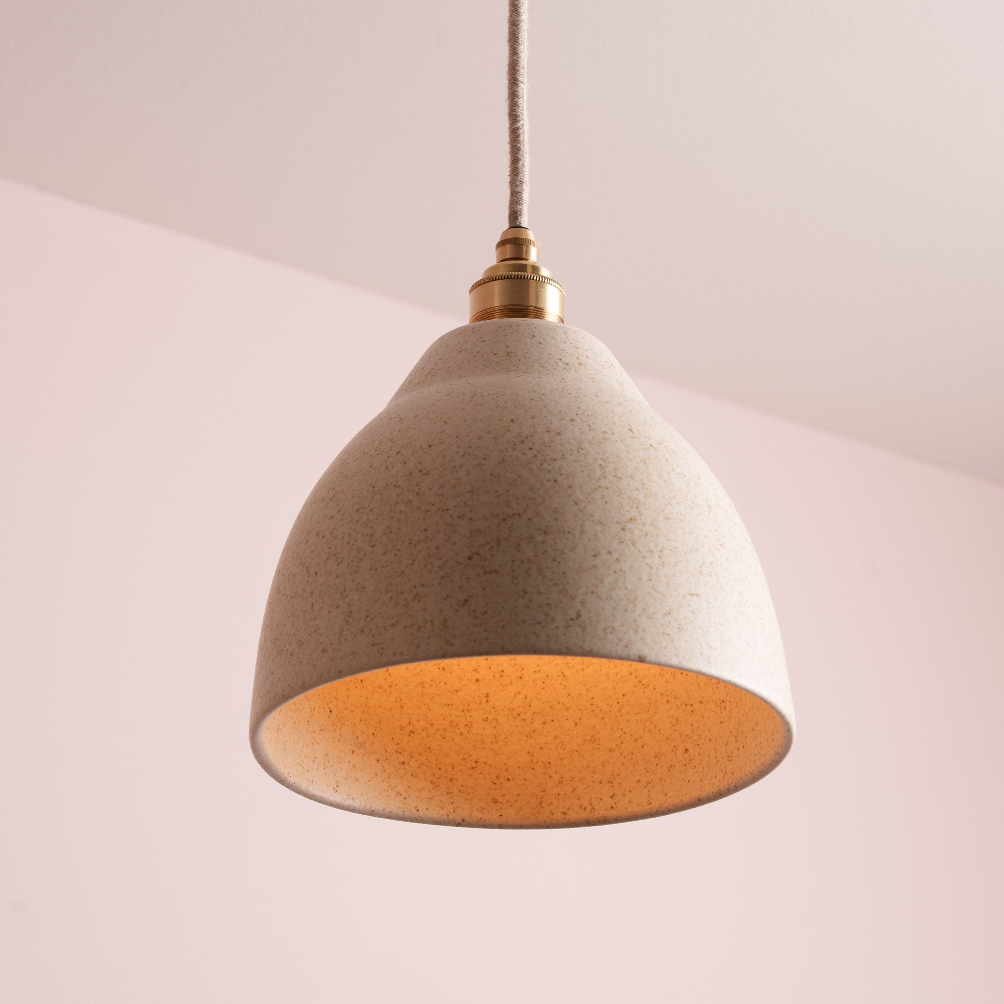 Speckled Cream Matt Element Pendant Light in Ceramic and Brass/Nickel