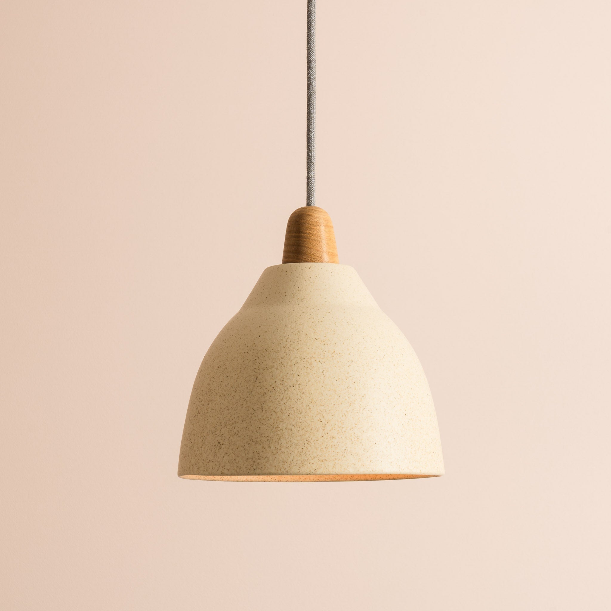 Speckled Cream Matt Element Pendant Light in Ceramic and Oak