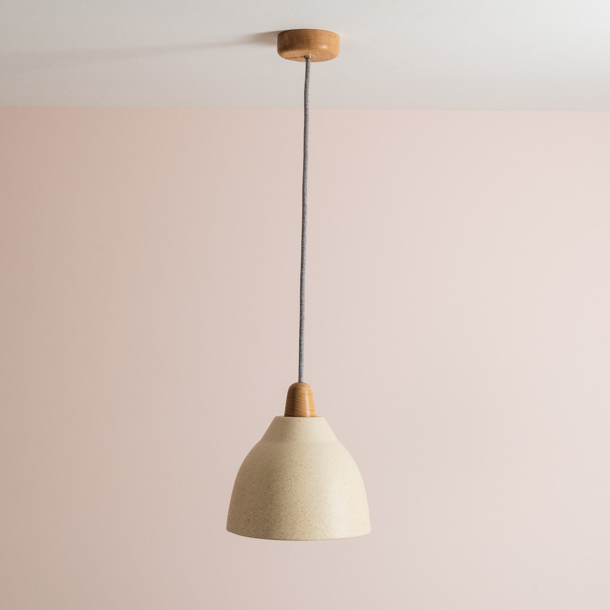 Speckled Cream Matt Element Pendant Light in Ceramic and Oak