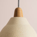 Speckled Cream Matt Element Pendant Light in Ceramic and Oak