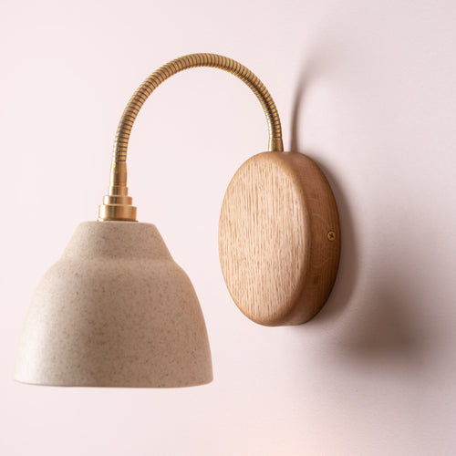 Speckled Cream Matt Flex Wall Light in Brass/Nickel, Ceramic and Oak - Small Element