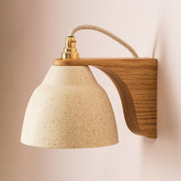 Speckled Cream Matt Right-Angle Element Wall Light in Ceramic and Oak