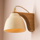 Speckled Cream Matt Right-Angle Element Wall Light in Ceramic and Oak