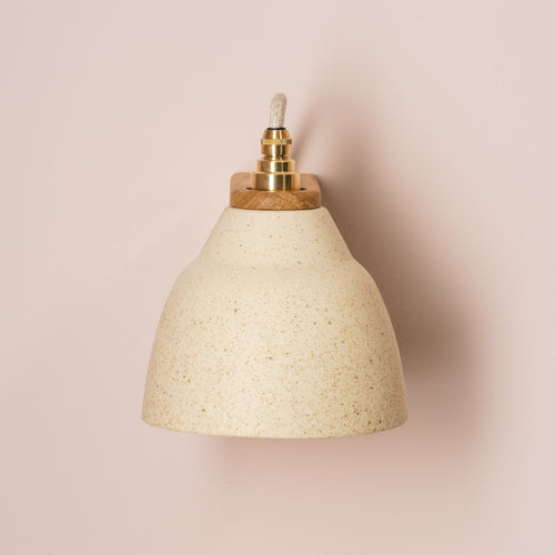 Speckled Cream Matt Right-Angle Element Wall Light in Ceramic and Oak