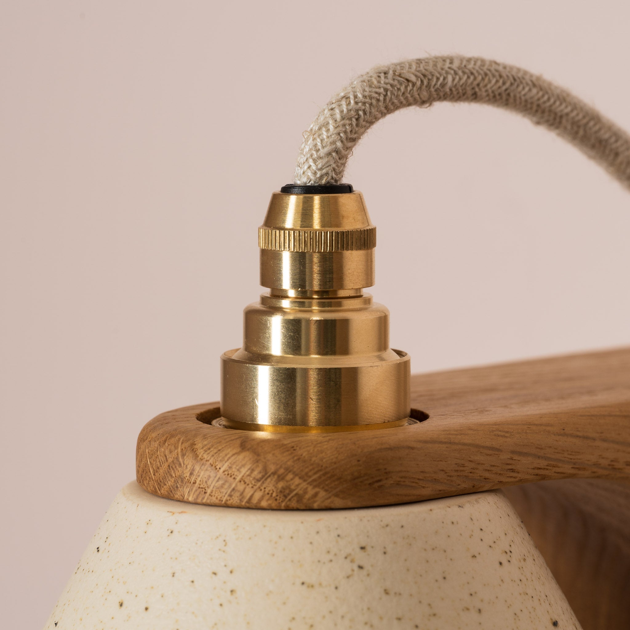 Speckled Cream Matt Right-Angle Element Wall Light in Ceramic and Oak