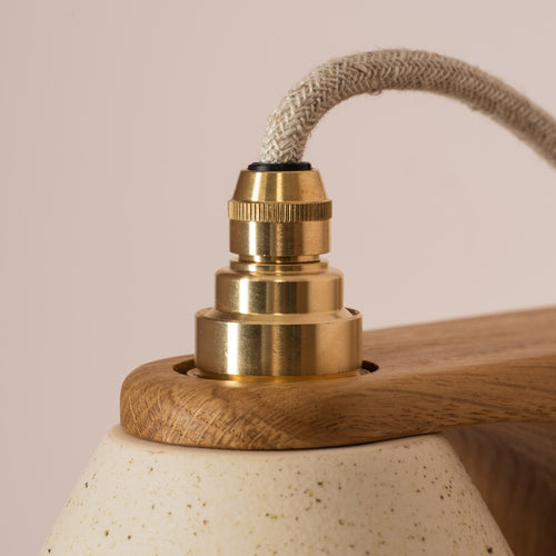 Speckled Cream Matt Right-Angle Element Wall Light in Ceramic and Oak
