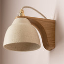 Speckled Cream Matt Right-Angle Element Wall Light in Ceramic and Oak