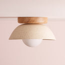 Speckled Cream Matt Small Dawn Ceiling Light in Ceramic and Oak