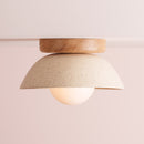 Speckled Cream Matt Small Dawn Ceiling Light in Ceramic and Oak