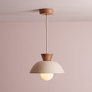 Speckled Cream Matt Small Dawn Pendant Light in Ceramic and Oak