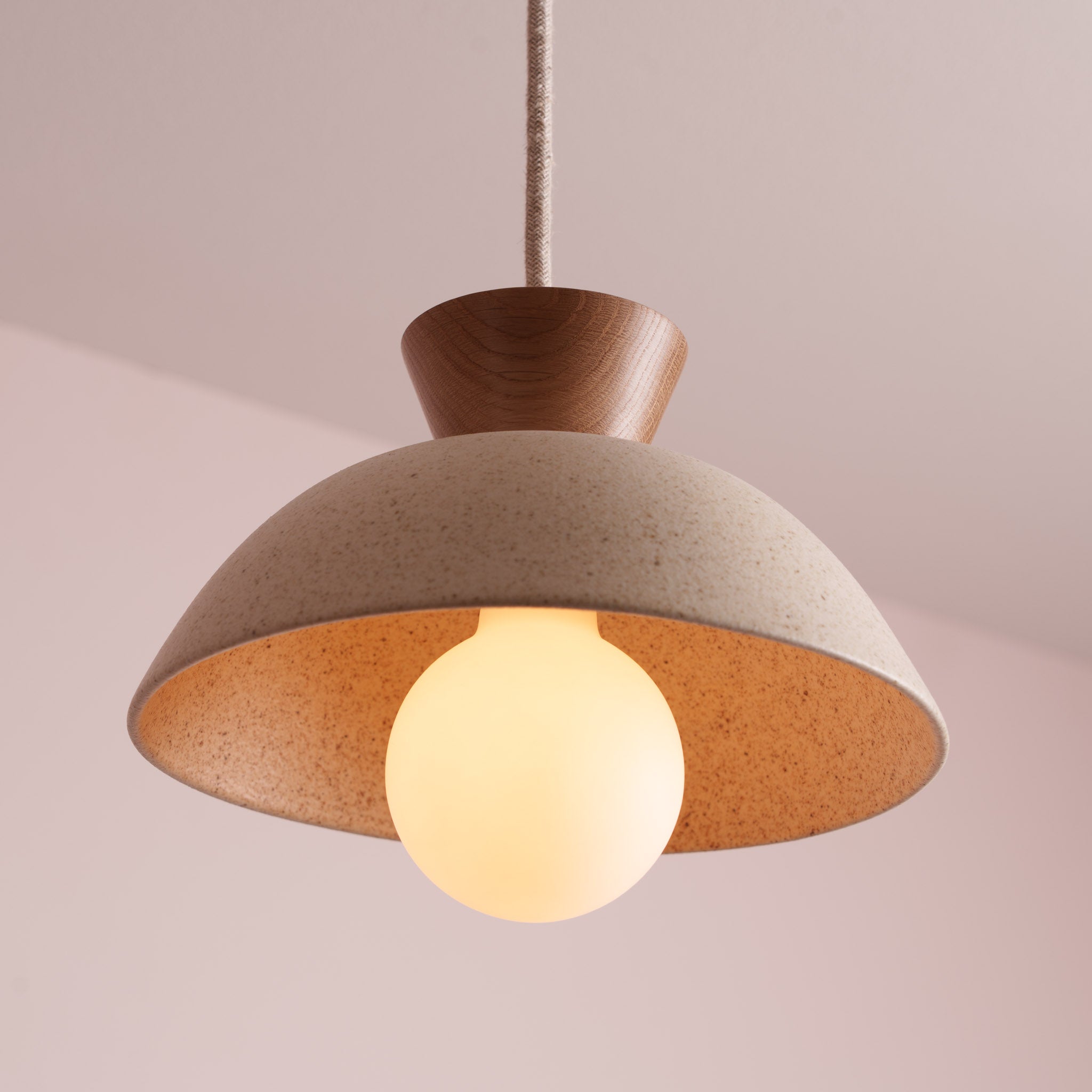 Small Dawn Pendant Light in Ceramic and Oak [OUTLET]