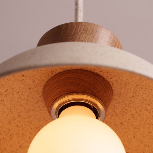 Speckled Cream Matt Small Dawn Pendant Light in Ceramic and Oak