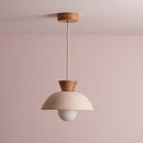 Speckled Cream Matt Small Dawn Pendant Light in Ceramic and Oak
