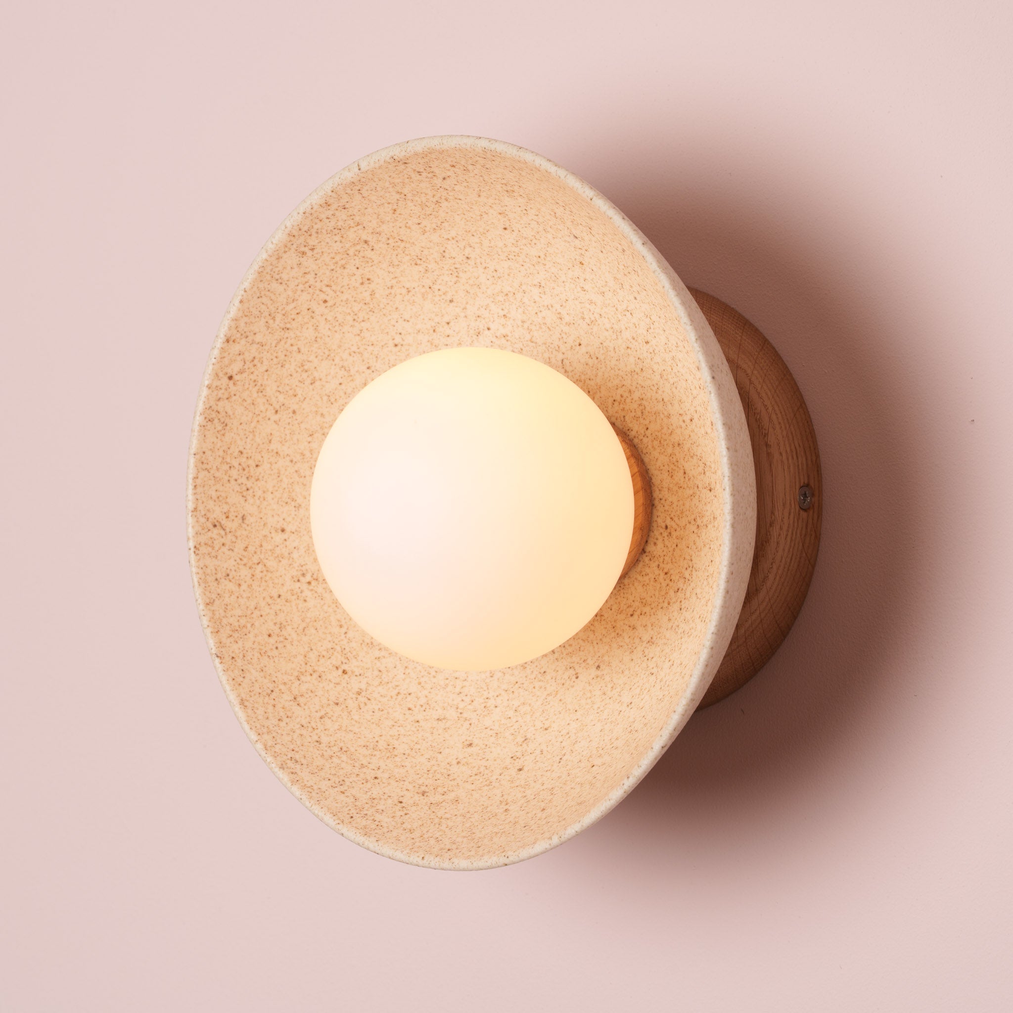Speckled Cream Matt Small Dawn Wall Light in Ceramic and Oak