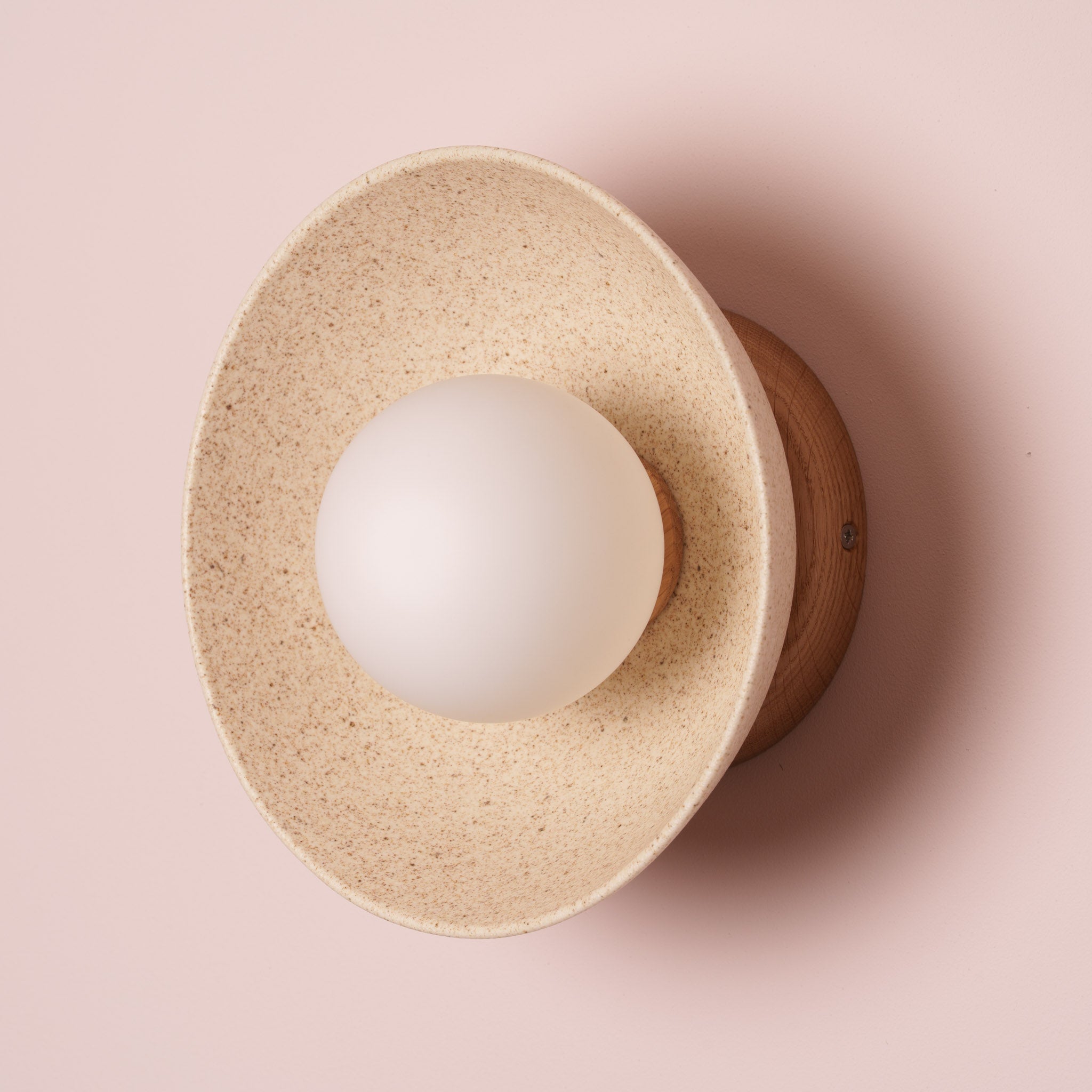 Speckled Cream Matt Small Dawn Wall Light in Ceramic and Oak