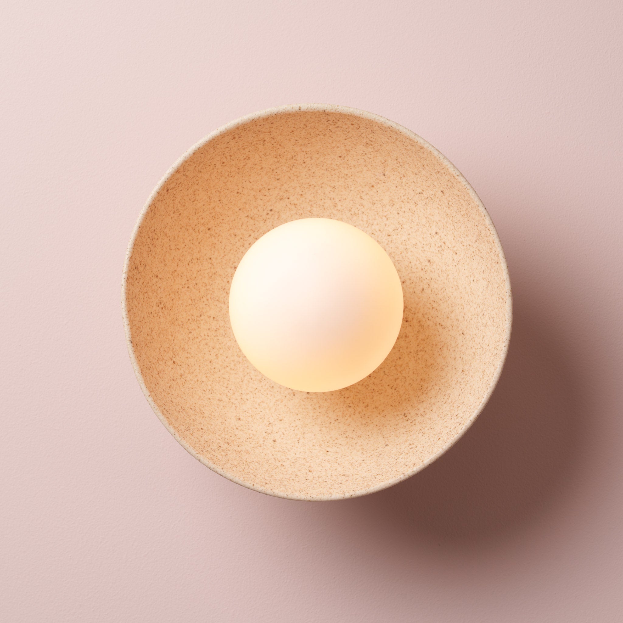 Speckled Cream Matt Small Dawn Wall Light in Ceramic and Oak