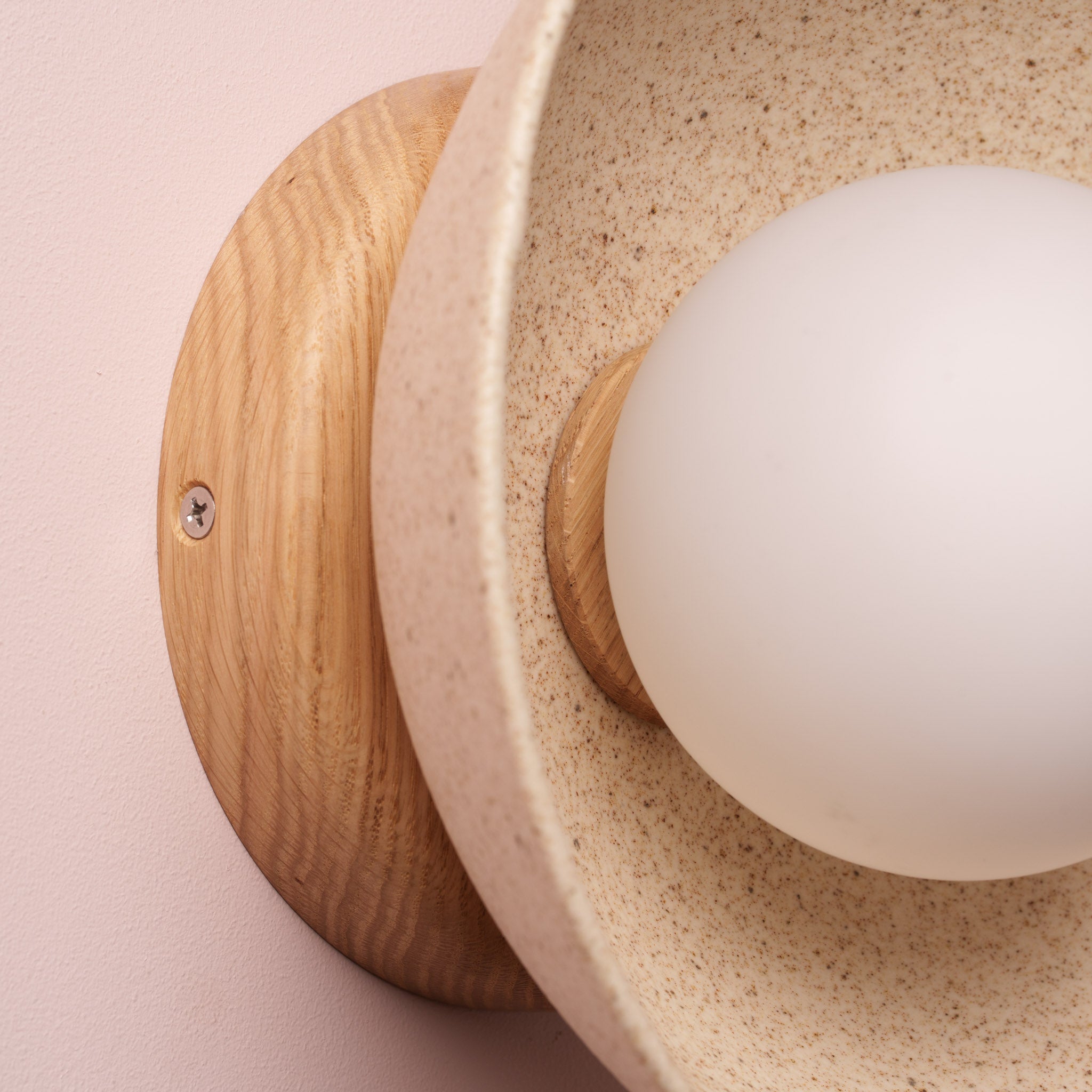 Speckled Cream Matt Small Dawn Wall Light in Ceramic and Oak