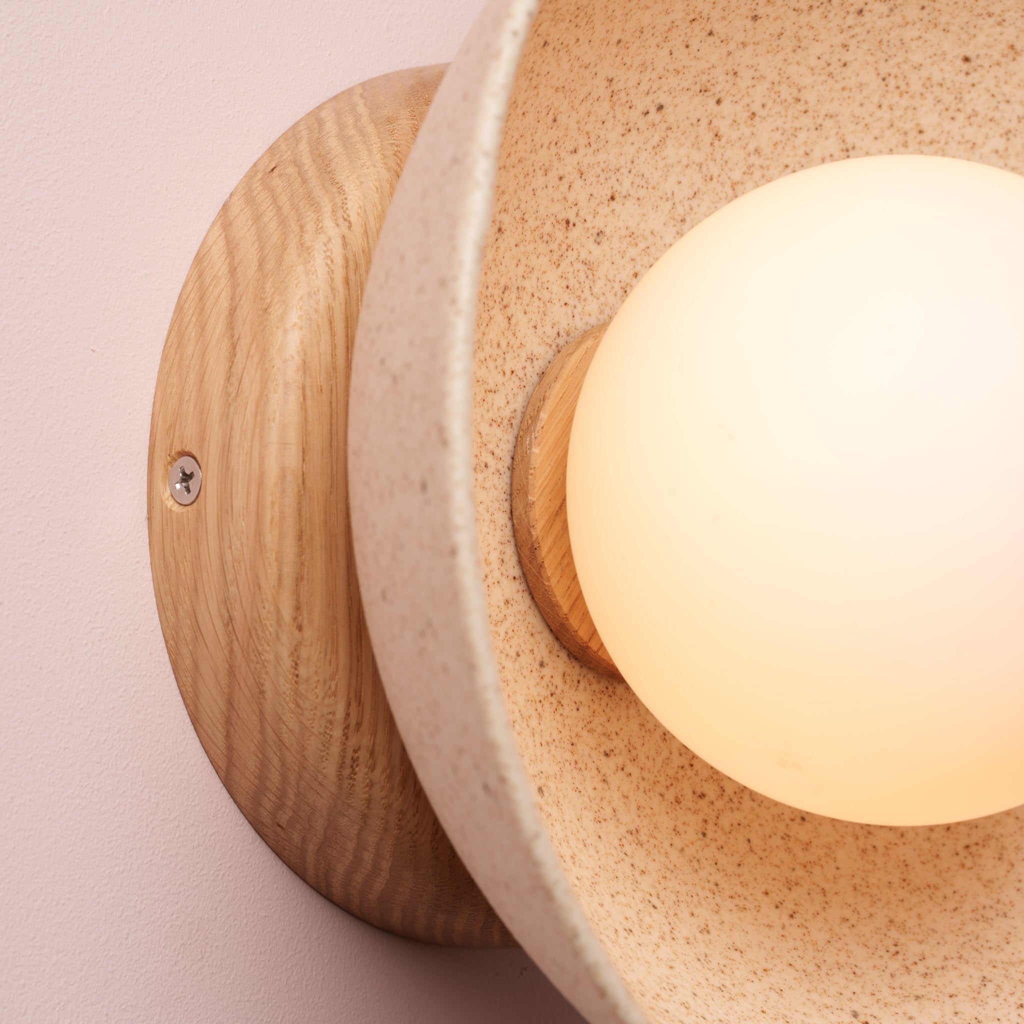 Speckled Cream Matt Small Dawn Wall Light in Ceramic and Oak