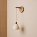 Small Element Hanging Wall Light in Ceramic and Oak - Speckled Cream Matt