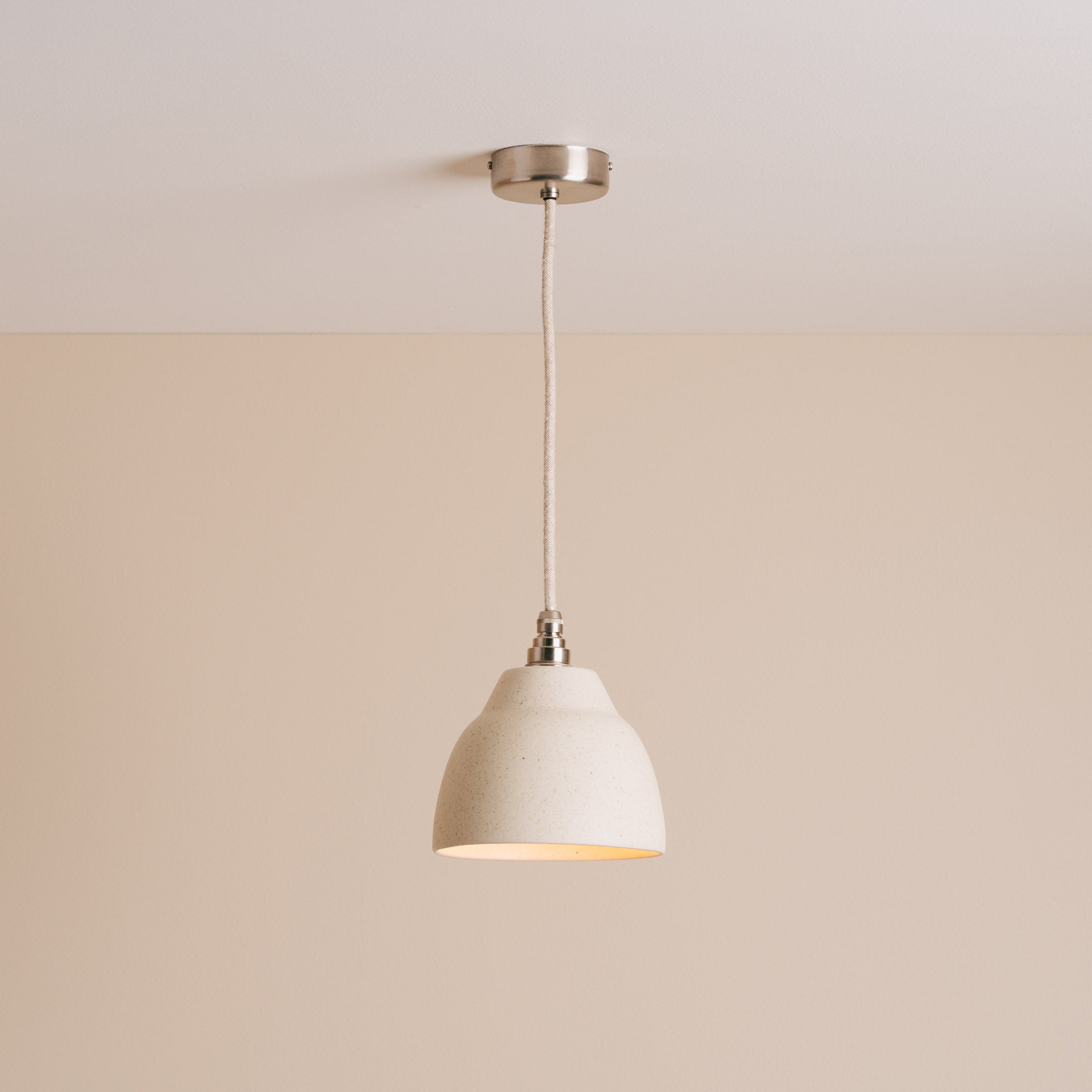 Small Speckled Cream Matt Element Pendant Light in Ceramic and Brass/Nickel