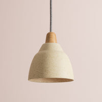 Small Speckled Cream Matt Element Pendant Light in Ceramic and Oak