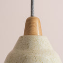 Small Speckled Cream Matt Element Pendant Light in Ceramic and Oak