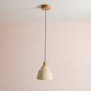 Small Speckled Cream Matt Element Pendant Light in Ceramic and Oak