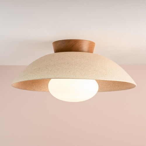 XL Dawn Flush Mount Ceiling Light in Ceramic and Oak [OUTLET]