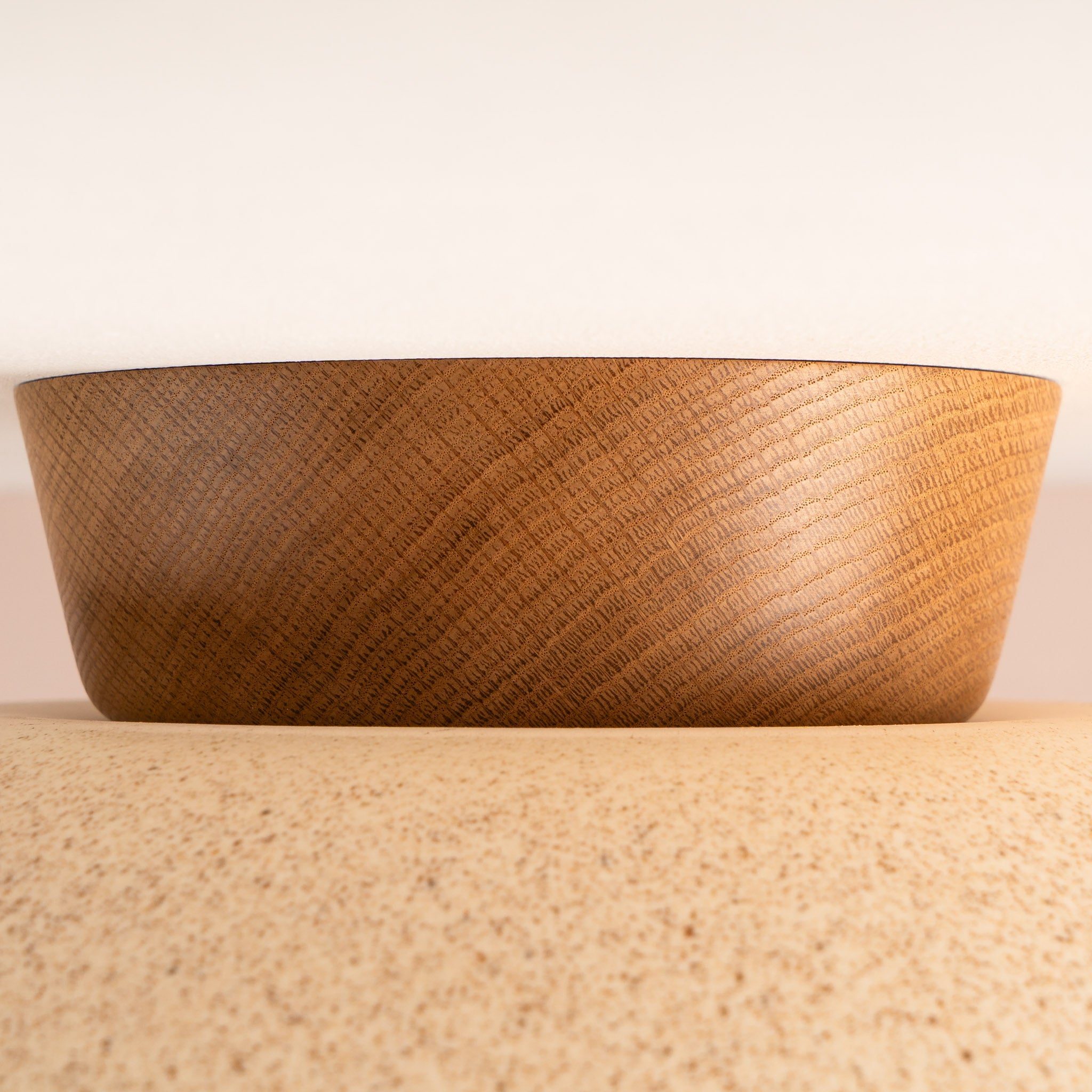 Speckled Cream Matt XL Dawn Flush Mount Ceiling Light in Ceramic and Oak