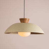 Speckled Cream Matt XL Dawn Pendant Light in Ceramic and Oak