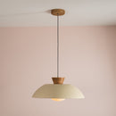 Speckled Cream Matt XL Dawn Pendant Light in Ceramic and Oak