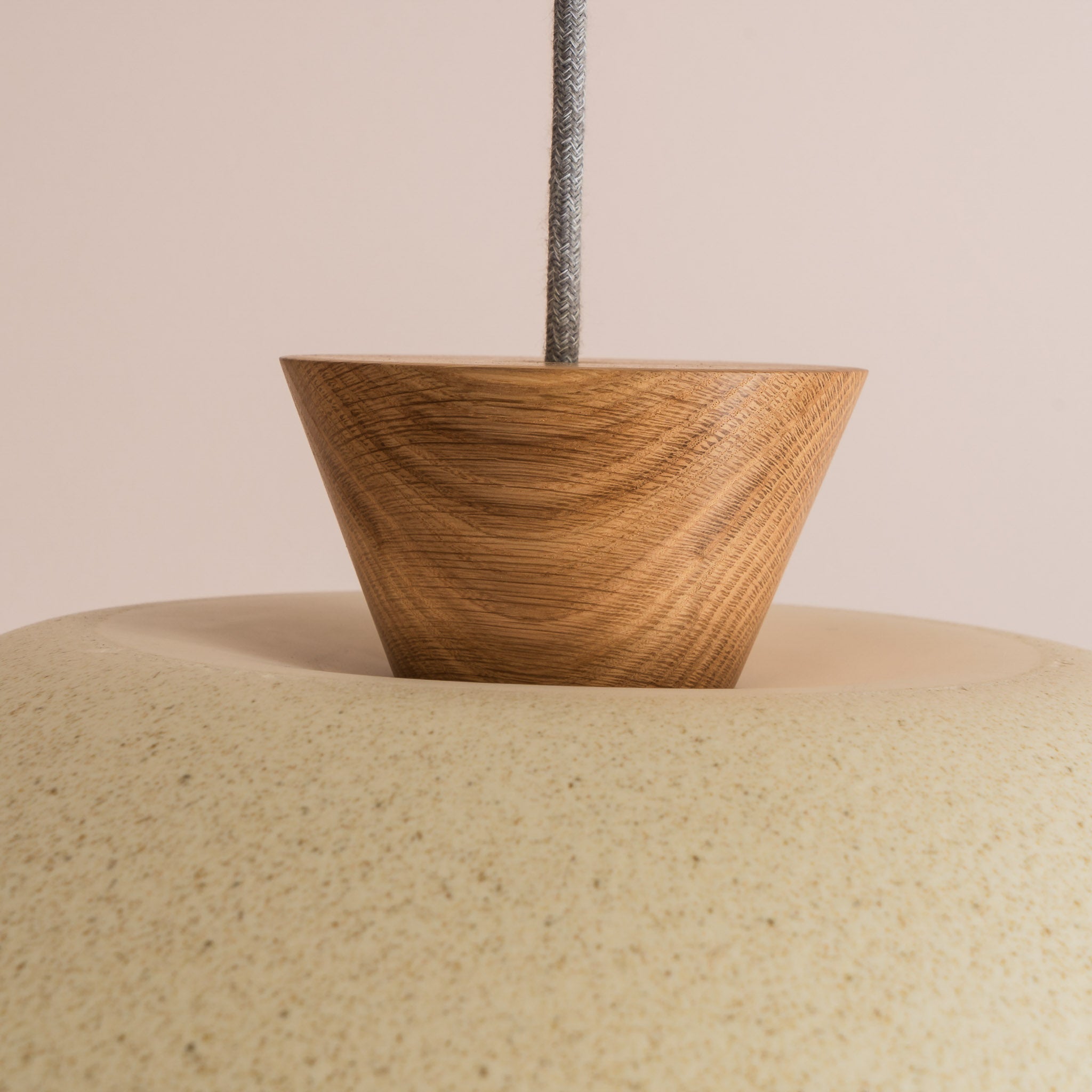 Speckled Cream Matt XL Dawn Pendant Light in Ceramic and Oak