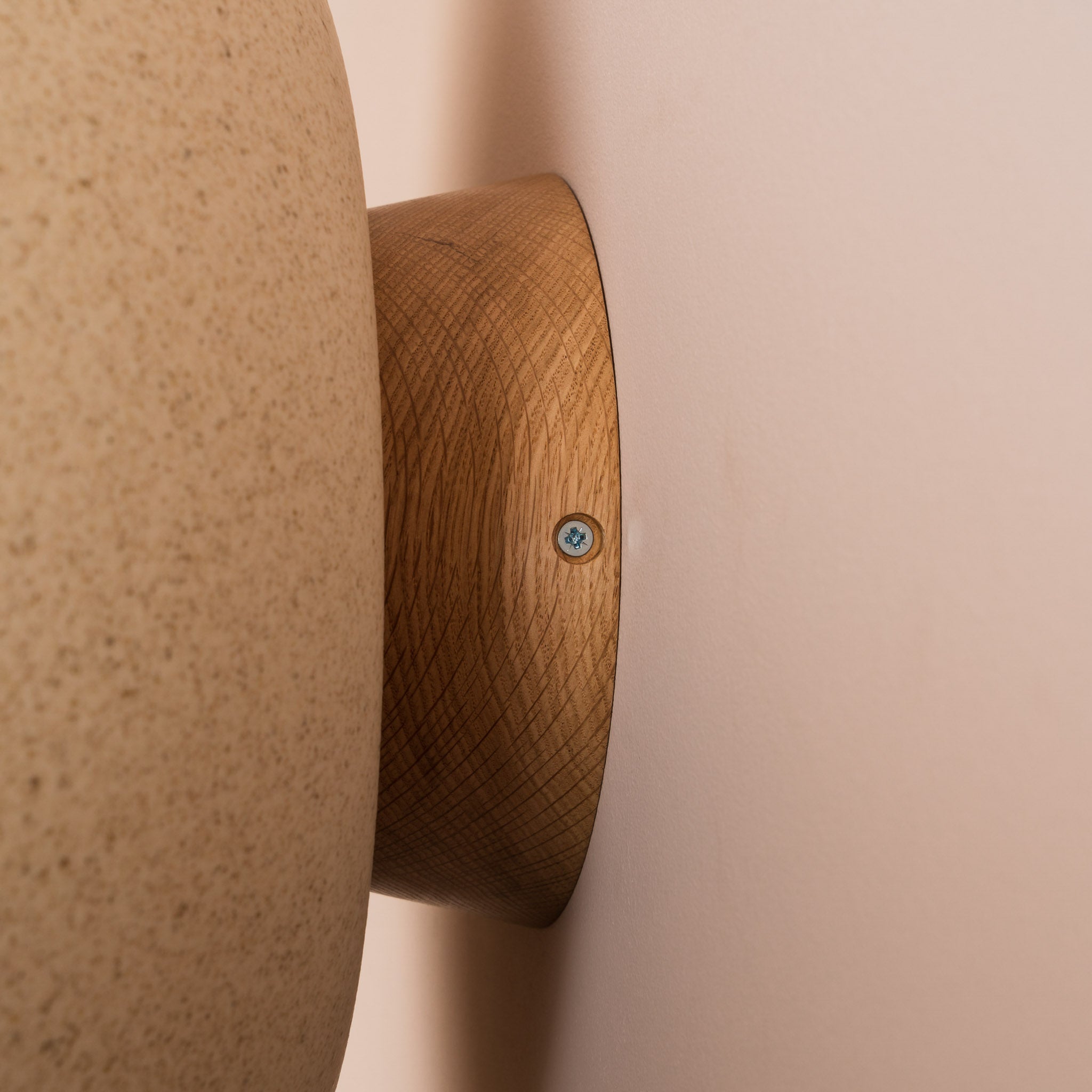 Speckled Cream Matt XL Dawn Wall Light Sconce in Ceramic and Oak