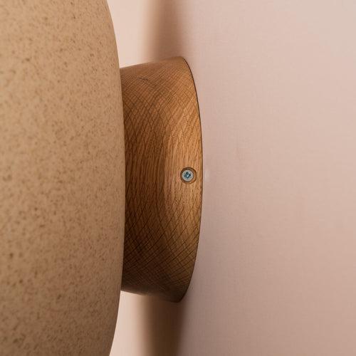 Speckled Cream Matt XL Dawn Wall Light Sconce in Ceramic and Oak
