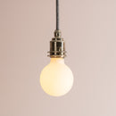 Brass/Nickel Pendant Light Fixture with Linen Cable and Oak Ceiling Rose