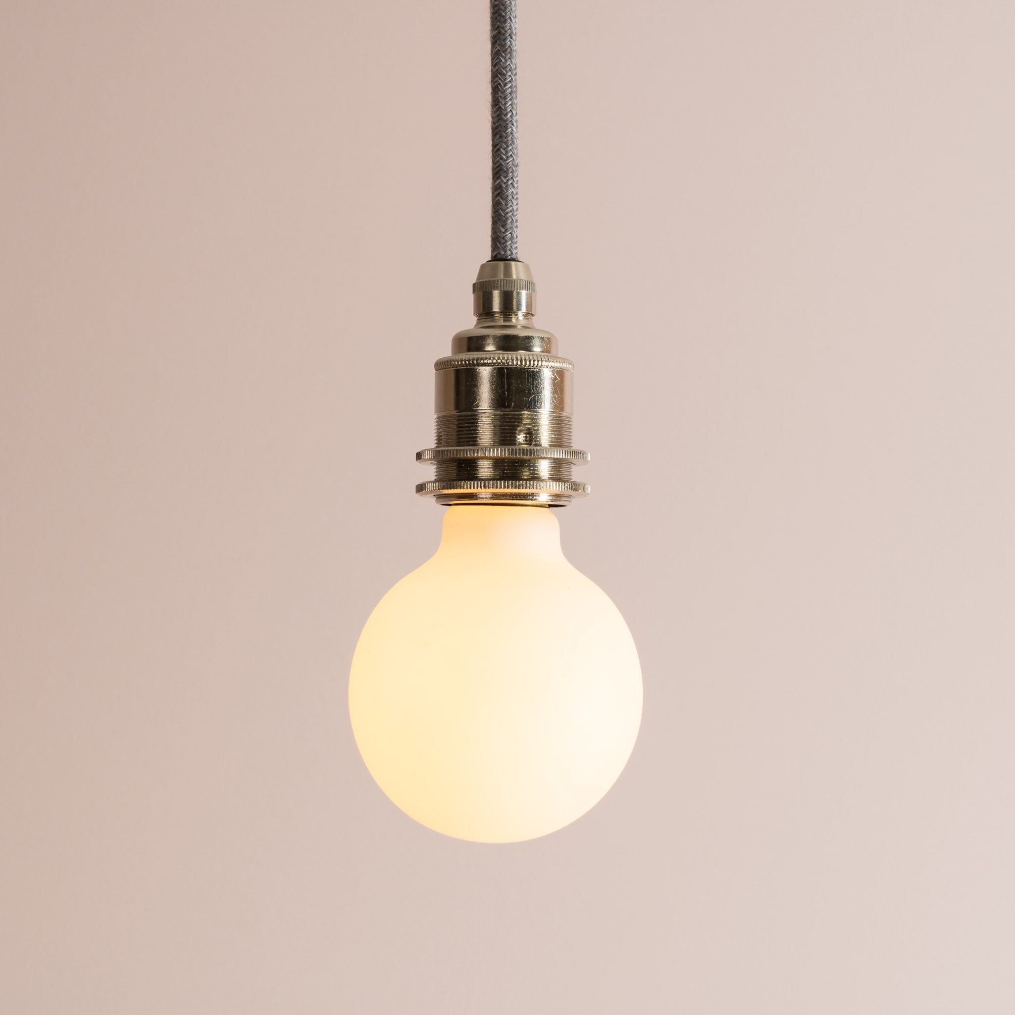 Brass/Nickel Pendant Light Fixture with Linen Cable and Oak Ceiling Rose