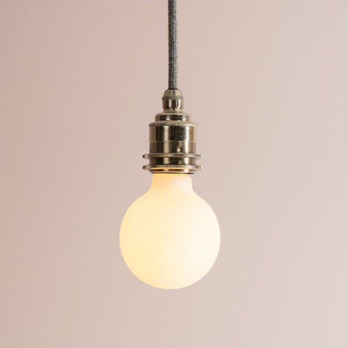 Brass/Nickel Pendant Light Fixture with Linen Cable and Oak Ceiling Rose
