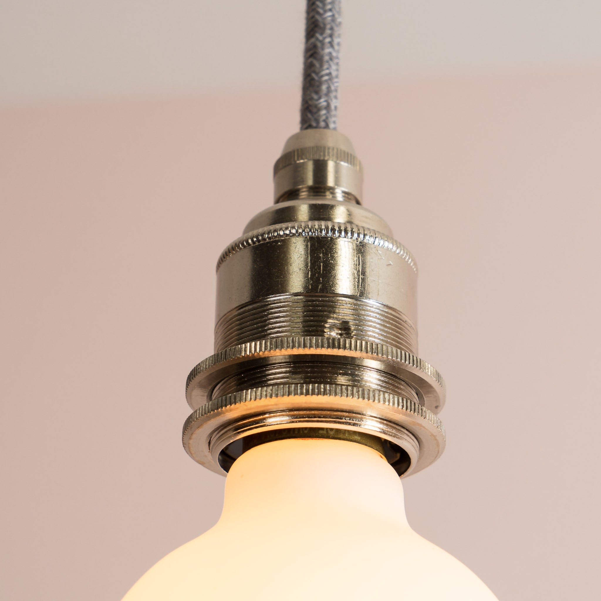 Brass/Nickel Pendant Light Fixture with Linen Cable and Oak Ceiling Rose