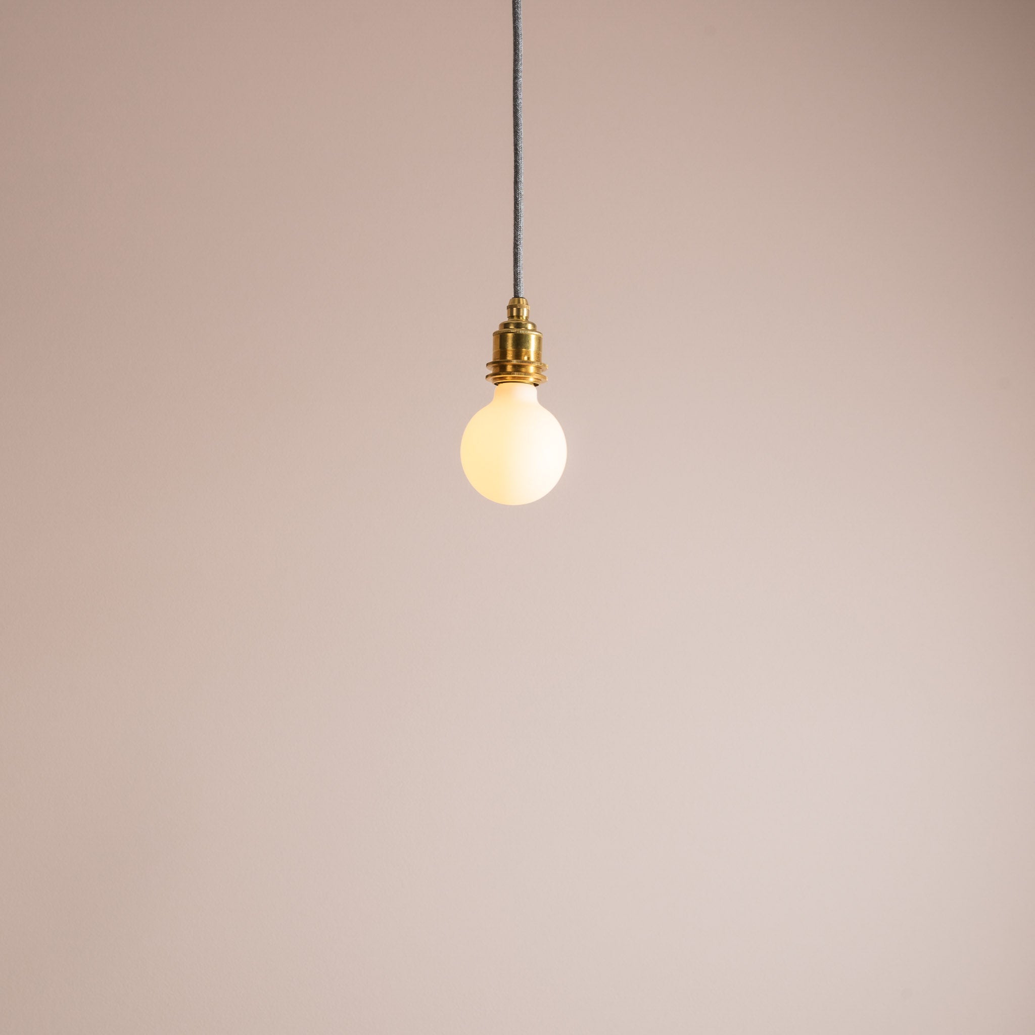Brass/Nickel Pendant Light Fixture with Linen Cable and Oak Ceiling Rose