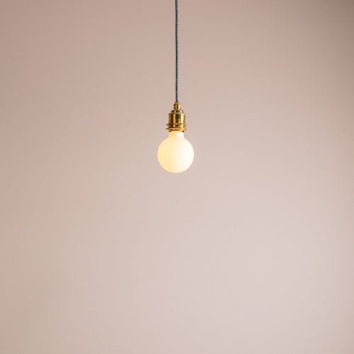 Brass/Nickel Pendant Light Fixture with Linen Cable and Oak Ceiling Rose