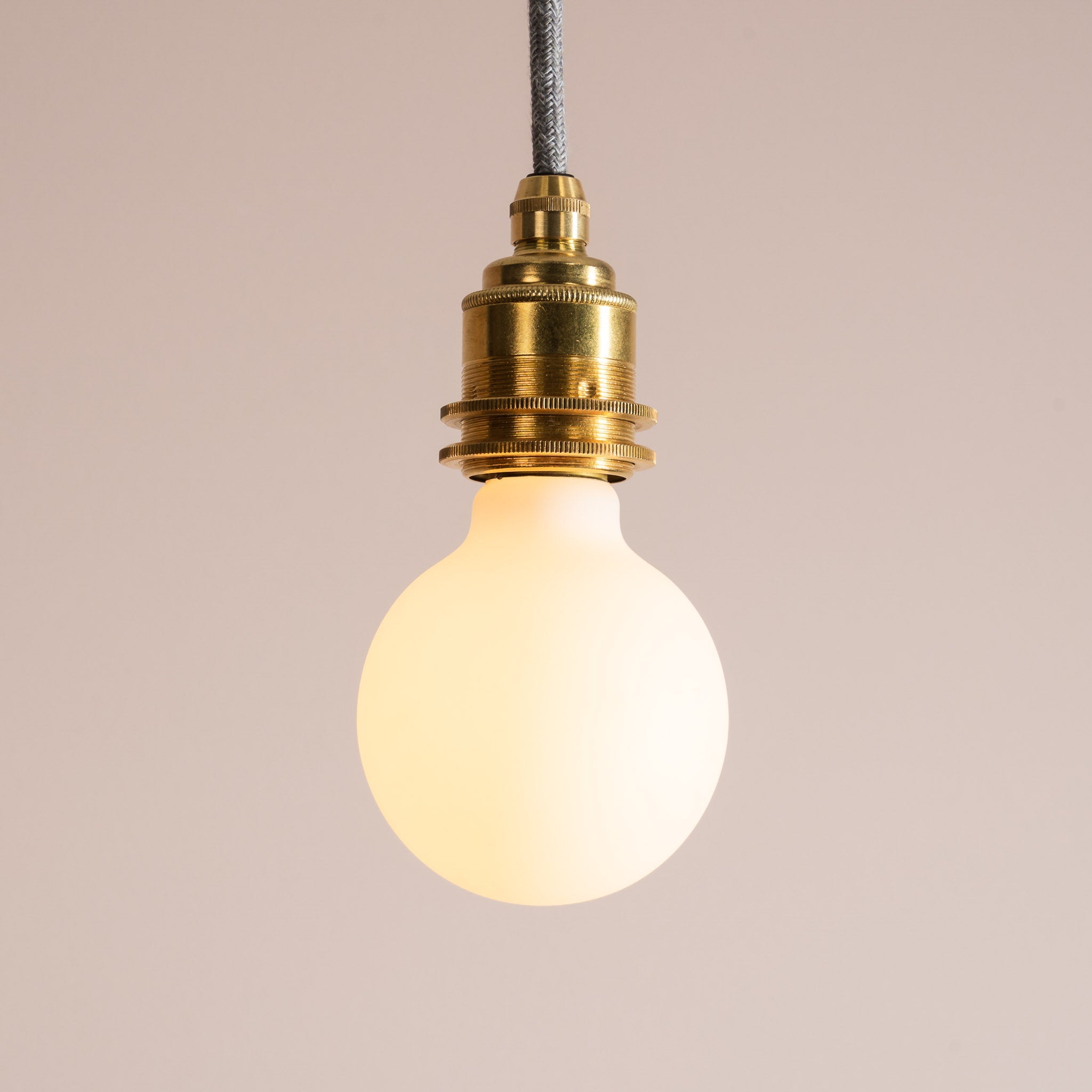 Brass/Nickel Pendant Light Fixture with Linen Cable and Oak Ceiling Rose