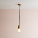 Wooden Element Pendant Light Fixture with Linen Cable and Solid Oak Ceiling Rose