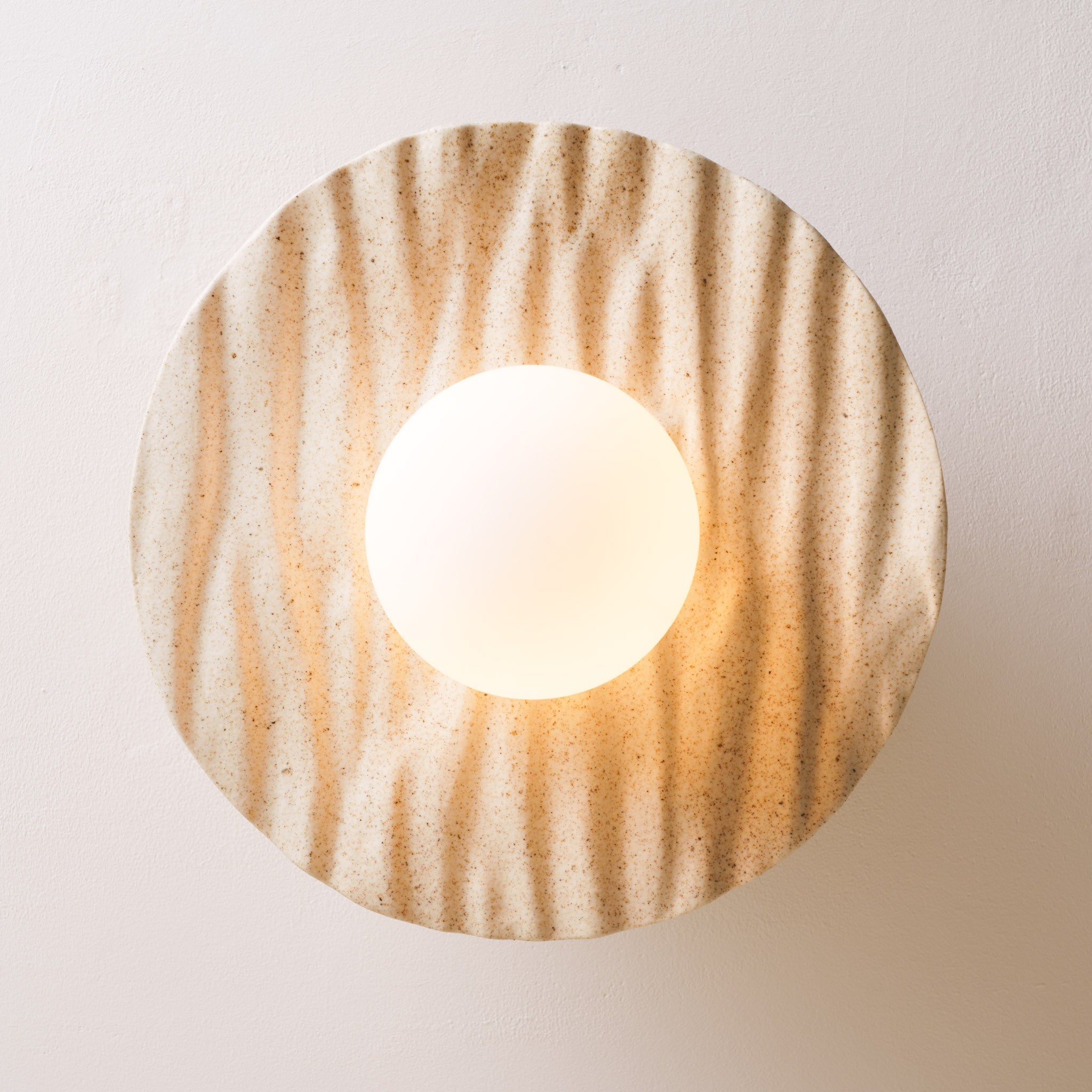 Speckled Cream Matt Porth Flush Mount Ceiling Light in Ceramic and Oak