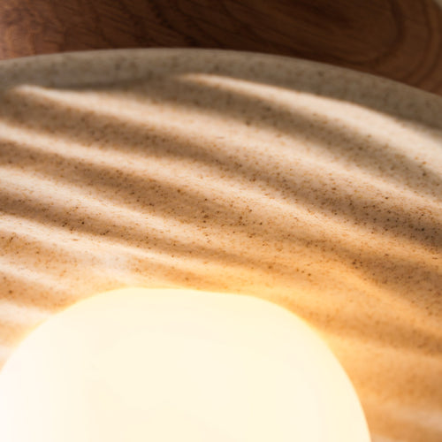 Speckled Cream Matt Porth Flush Mount Ceiling Light in Ceramic and Oak