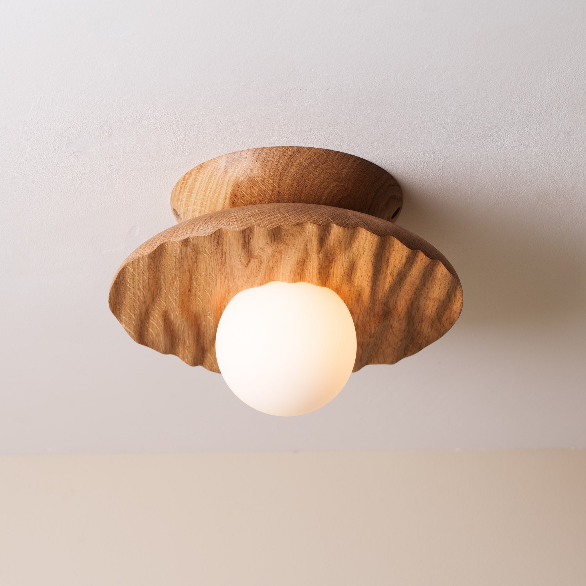 Porth Flush Mount Ceiling Light in Solid Oak