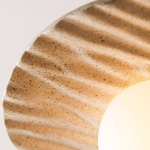 Speckled Cream Matt Porth Pendant Light in Ceramic and Oak